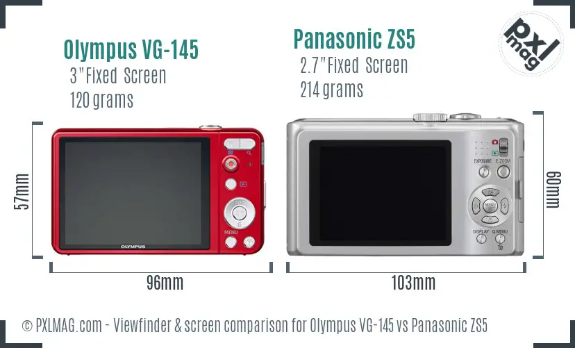 Olympus VG-145 vs Panasonic ZS5 Screen and Viewfinder comparison