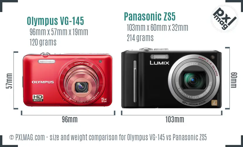 Olympus VG-145 vs Panasonic ZS5 size comparison