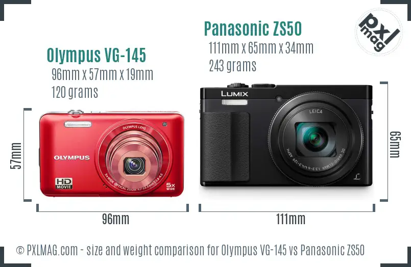 Olympus VG-145 vs Panasonic ZS50 size comparison