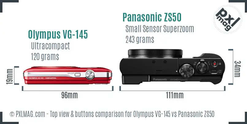Olympus VG-145 vs Panasonic ZS50 top view buttons comparison