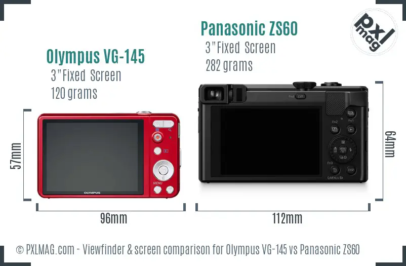 Olympus VG-145 vs Panasonic ZS60 Screen and Viewfinder comparison