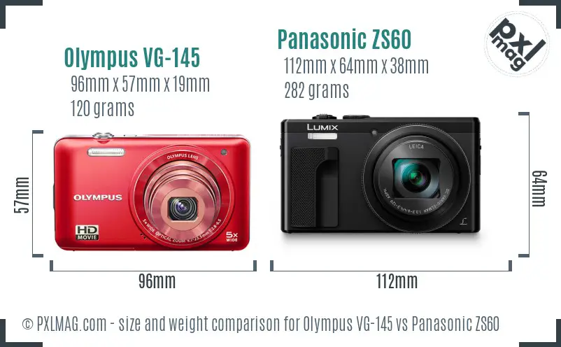 Olympus VG-145 vs Panasonic ZS60 size comparison