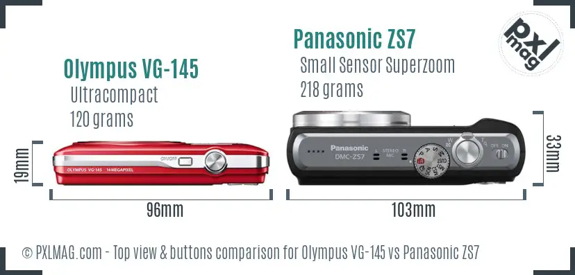 Olympus VG-145 vs Panasonic ZS7 top view buttons comparison