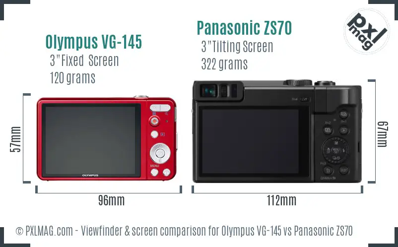 Olympus VG-145 vs Panasonic ZS70 Screen and Viewfinder comparison