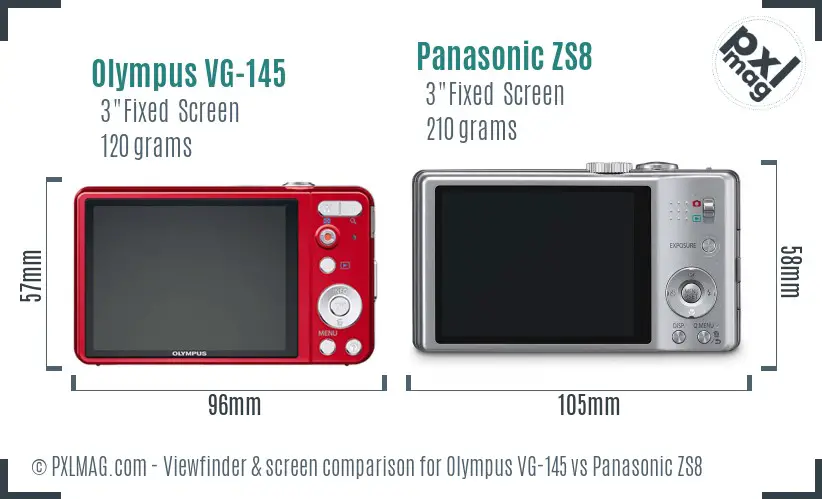 Olympus VG-145 vs Panasonic ZS8 Screen and Viewfinder comparison