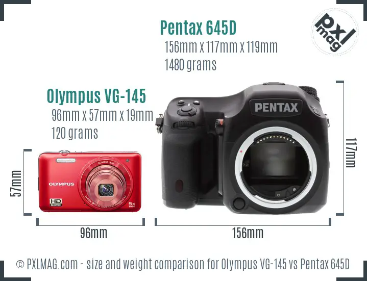 Olympus VG-145 vs Pentax 645D size comparison