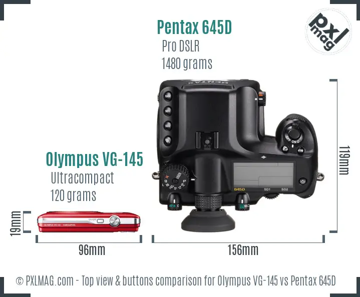 Olympus VG-145 vs Pentax 645D top view buttons comparison