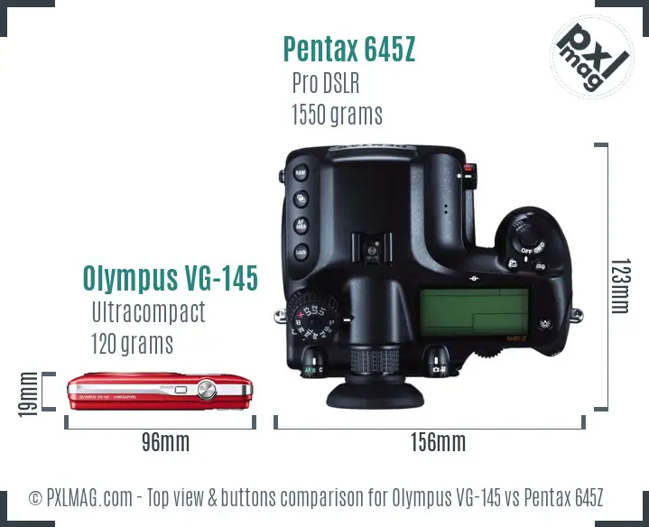 Olympus VG-145 vs Pentax 645Z top view buttons comparison