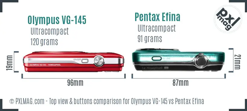 Olympus VG-145 vs Pentax Efina top view buttons comparison