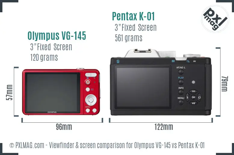 Olympus VG-145 vs Pentax K-01 Screen and Viewfinder comparison