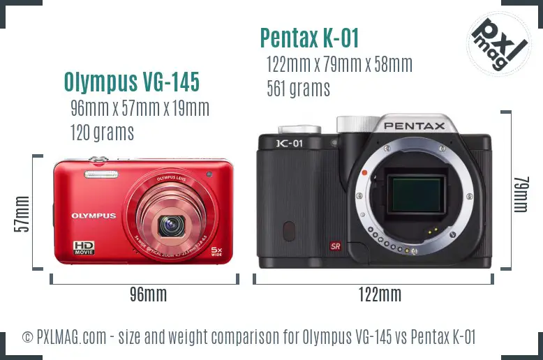 Olympus VG-145 vs Pentax K-01 size comparison