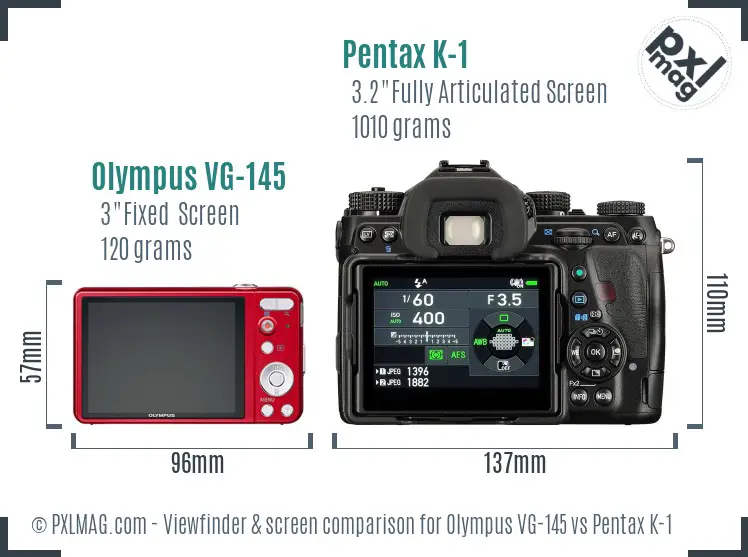 Olympus VG-145 vs Pentax K-1 Screen and Viewfinder comparison