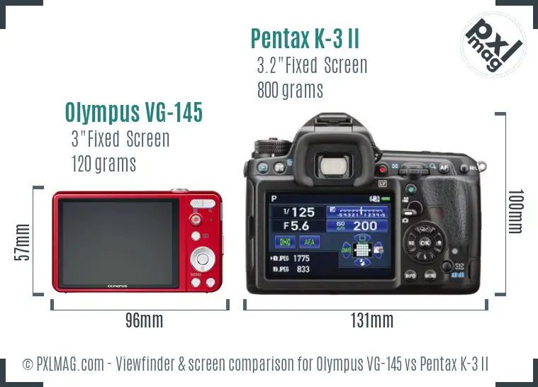 Olympus VG-145 vs Pentax K-3 II Screen and Viewfinder comparison