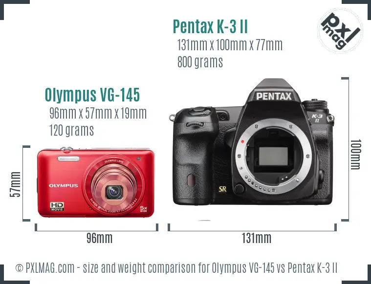 Olympus VG-145 vs Pentax K-3 II size comparison