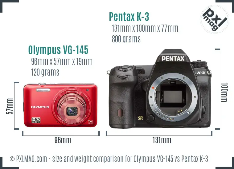 Olympus VG-145 vs Pentax K-3 size comparison