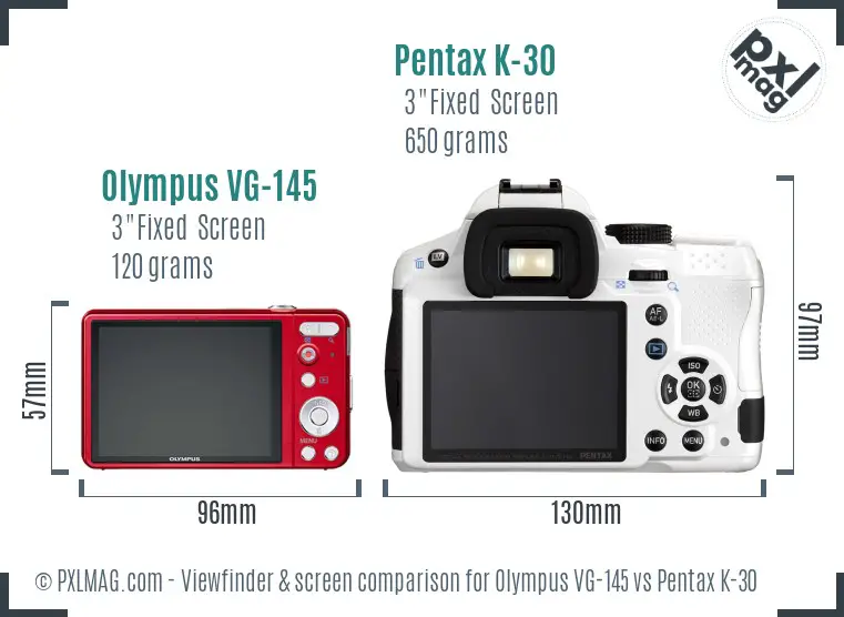 Olympus VG-145 vs Pentax K-30 Screen and Viewfinder comparison