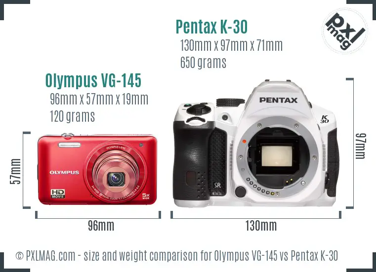 Olympus VG-145 vs Pentax K-30 size comparison