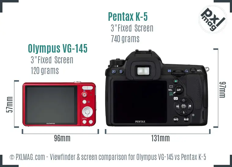 Olympus VG-145 vs Pentax K-5 Screen and Viewfinder comparison