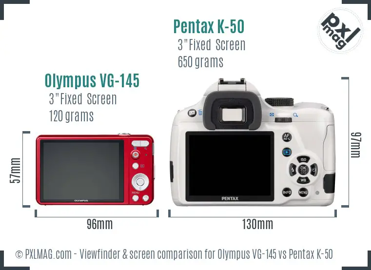 Olympus VG-145 vs Pentax K-50 Screen and Viewfinder comparison
