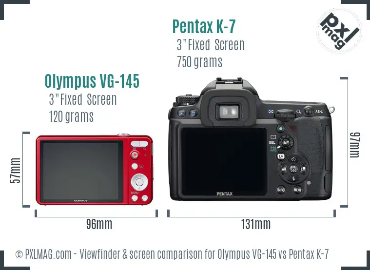 Olympus VG-145 vs Pentax K-7 Screen and Viewfinder comparison