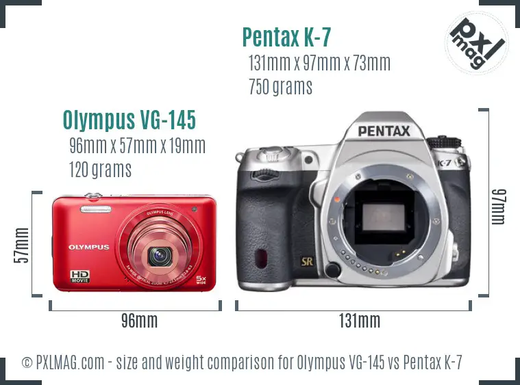 Olympus VG-145 vs Pentax K-7 size comparison