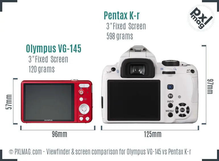 Olympus VG-145 vs Pentax K-r Screen and Viewfinder comparison