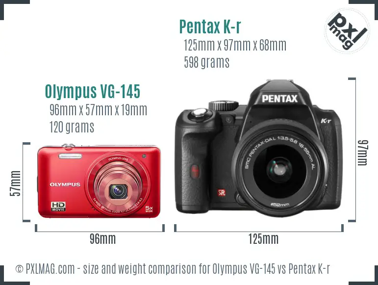 Olympus VG-145 vs Pentax K-r size comparison