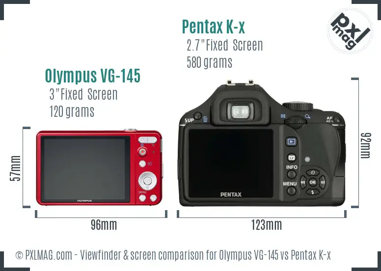 Olympus VG-145 vs Pentax K-x Screen and Viewfinder comparison