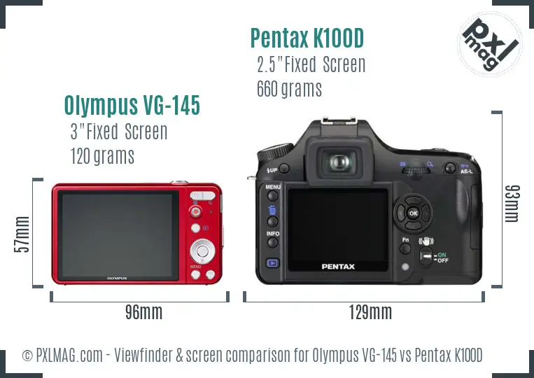 Olympus VG-145 vs Pentax K100D Screen and Viewfinder comparison