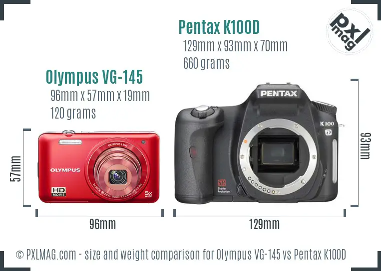 Olympus VG-145 vs Pentax K100D size comparison