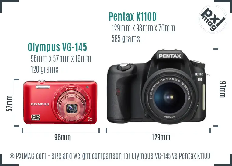 Olympus VG-145 vs Pentax K110D size comparison