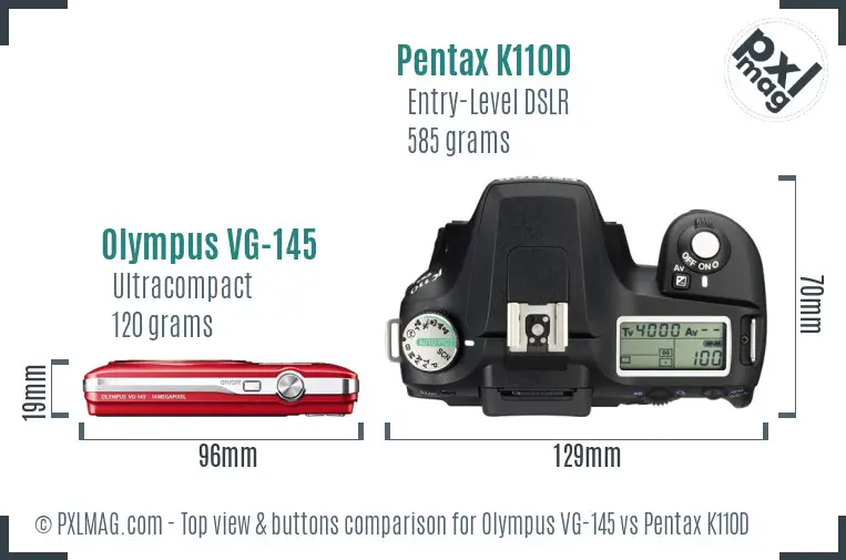 Olympus VG-145 vs Pentax K110D top view buttons comparison