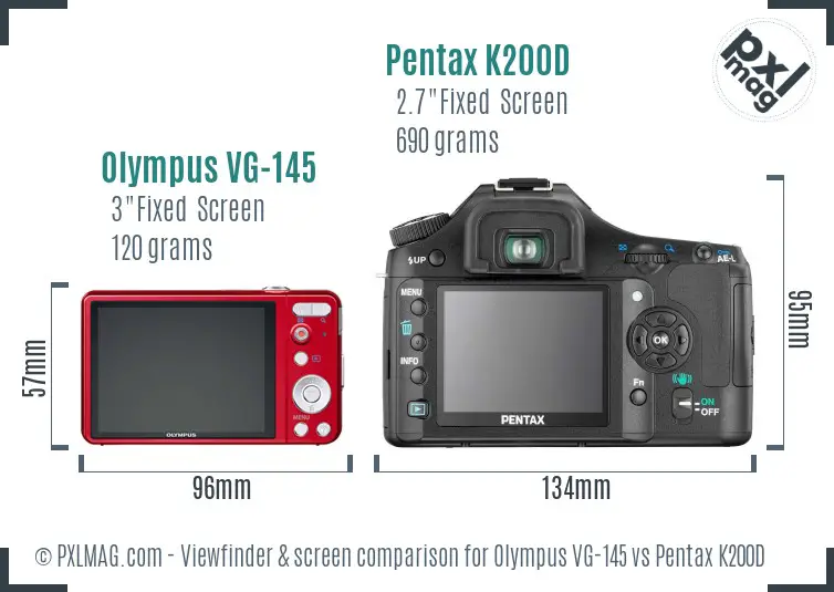 Olympus VG-145 vs Pentax K200D Screen and Viewfinder comparison