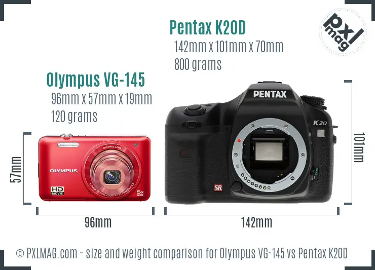 Olympus VG-145 vs Pentax K20D size comparison