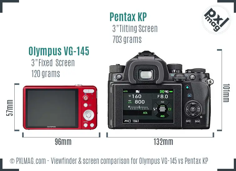 Olympus VG-145 vs Pentax KP Screen and Viewfinder comparison