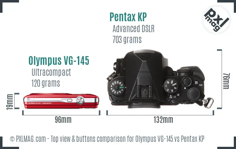 Olympus VG-145 vs Pentax KP top view buttons comparison