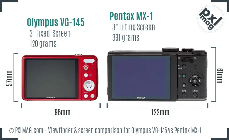 Olympus VG-145 vs Pentax MX-1 Screen and Viewfinder comparison