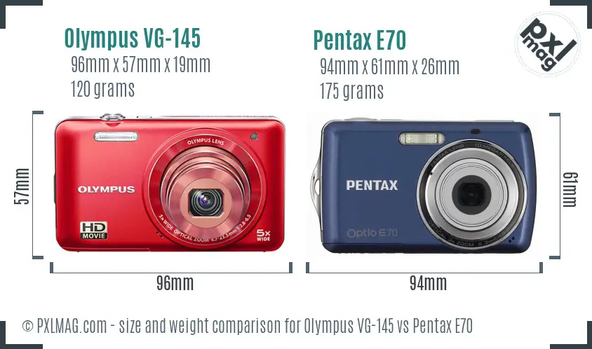 Olympus VG-145 vs Pentax E70 size comparison