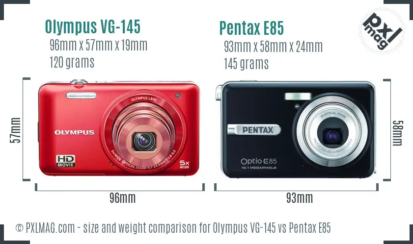 Olympus VG-145 vs Pentax E85 size comparison