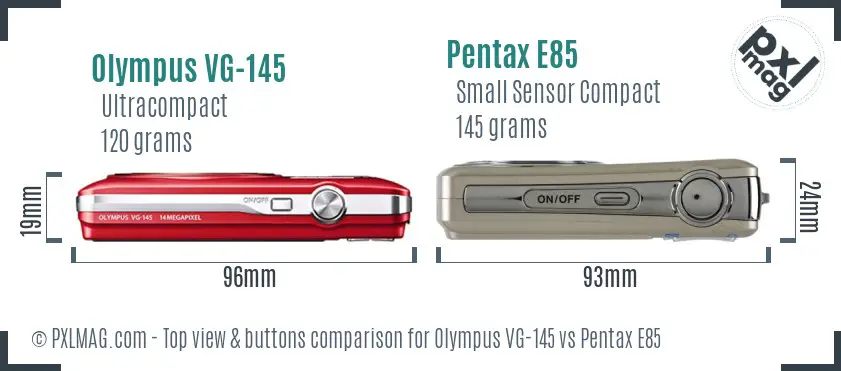 Olympus VG-145 vs Pentax E85 top view buttons comparison