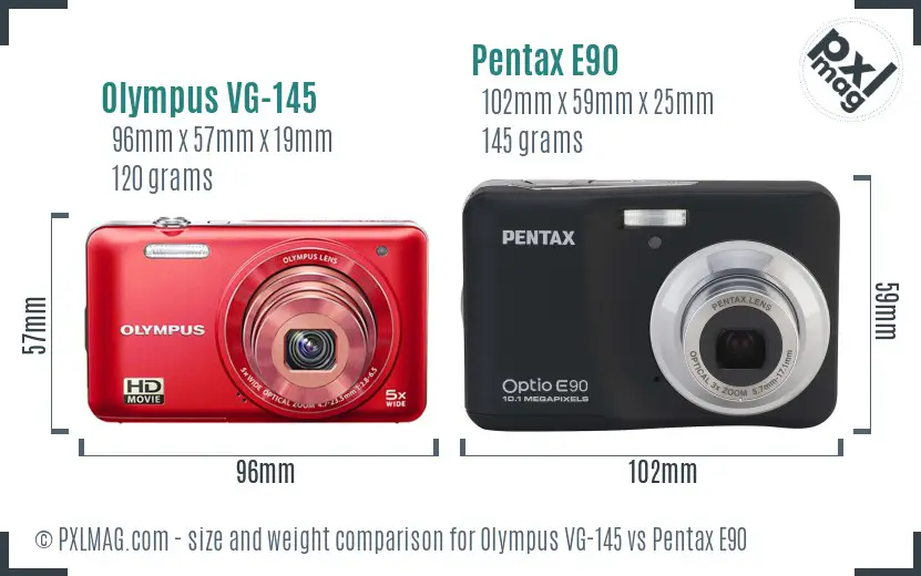 Olympus VG-145 vs Pentax E90 size comparison