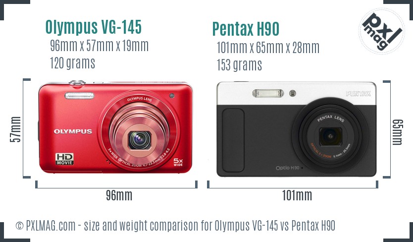 Olympus VG-145 vs Pentax H90 size comparison