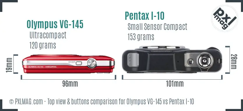 Olympus VG-145 vs Pentax I-10 top view buttons comparison