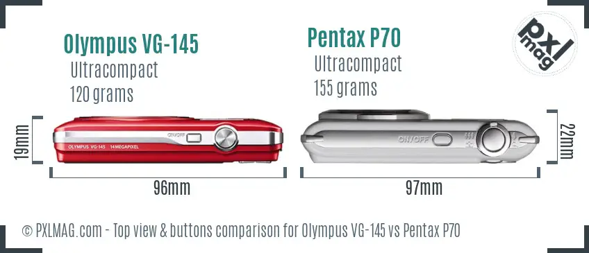 Olympus VG-145 vs Pentax P70 top view buttons comparison