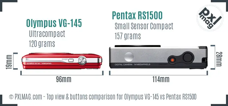 Olympus VG-145 vs Pentax RS1500 top view buttons comparison