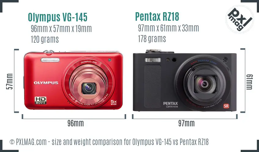 Olympus VG-145 vs Pentax RZ18 size comparison