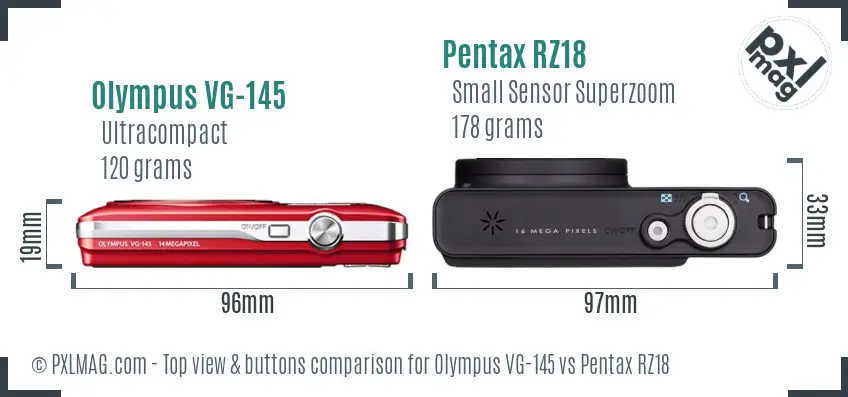 Olympus VG-145 vs Pentax RZ18 top view buttons comparison