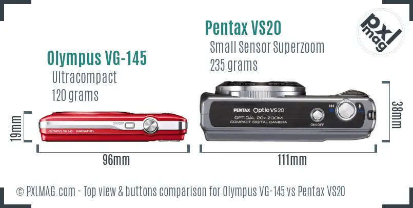 Olympus VG-145 vs Pentax VS20 top view buttons comparison