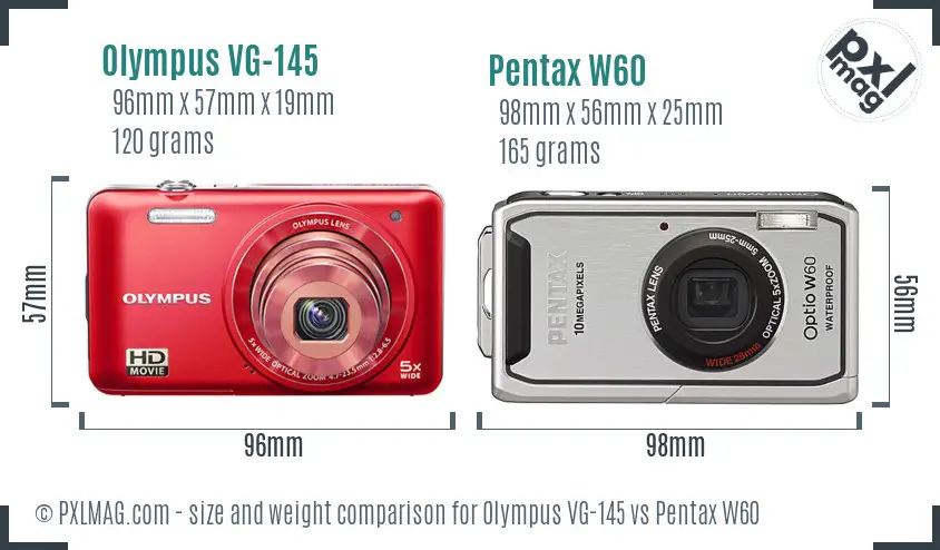 Olympus VG-145 vs Pentax W60 size comparison