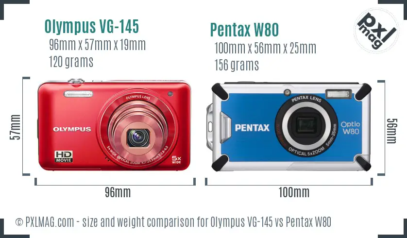 Olympus VG-145 vs Pentax W80 size comparison